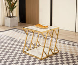 Julie Off White Marble Table Set with Metal Base
