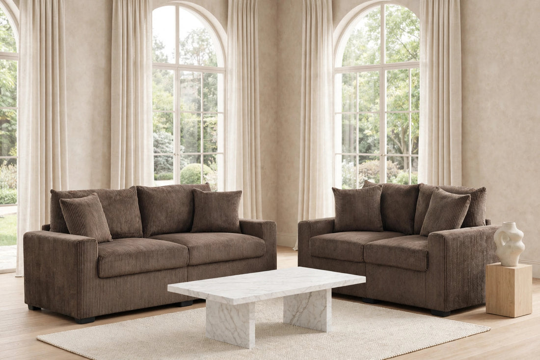 Julio Chocolate Sofa and Loveseat by Happy Homes at Eve Furniture