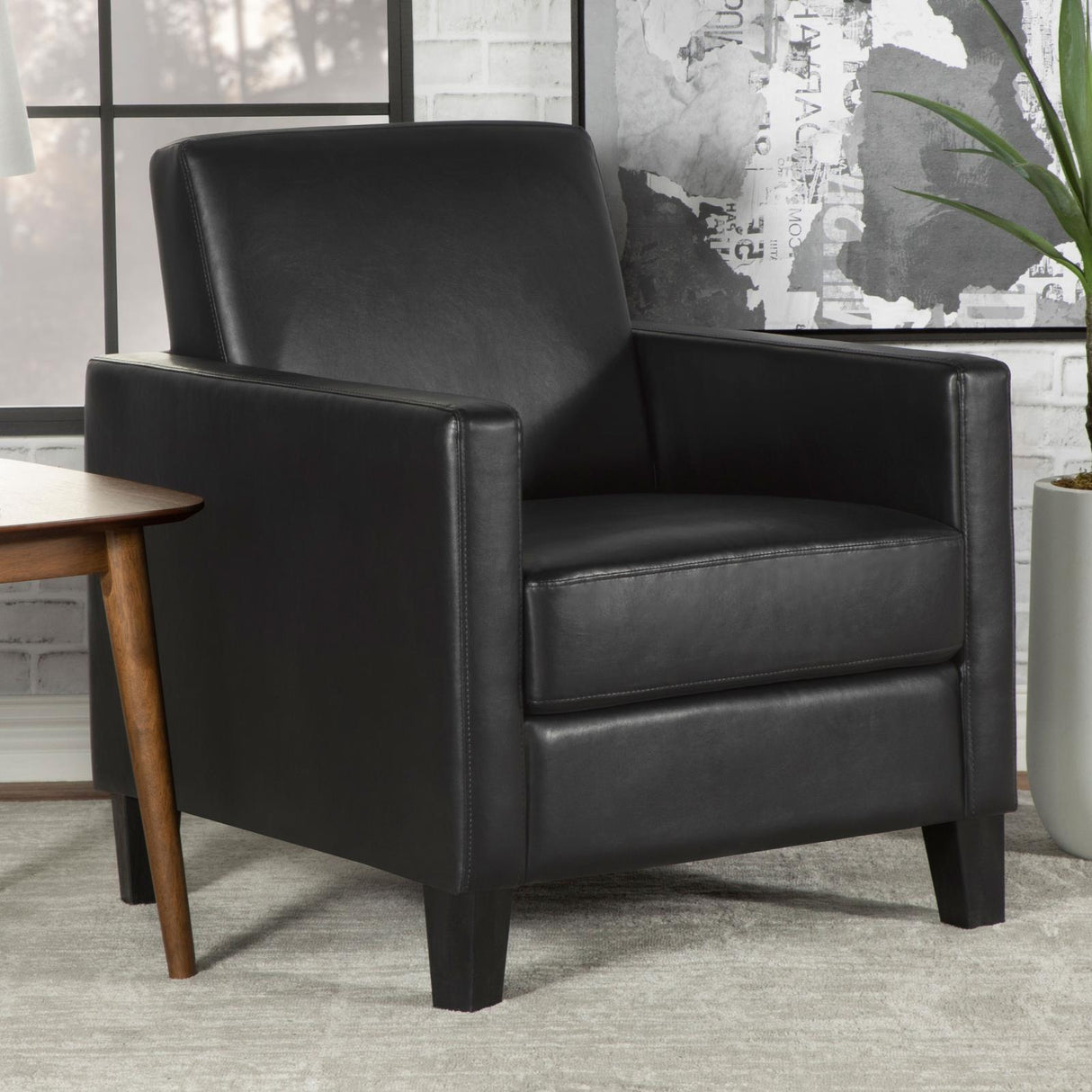 Julio Black Upholstered Accent Chair with Track Arms