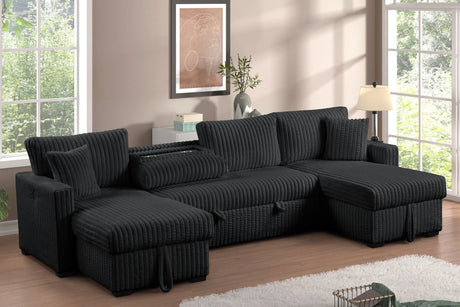 July Black Double Storage Chaise Sectional with Pull Out Bed by Happy Homes at Eve Furniture