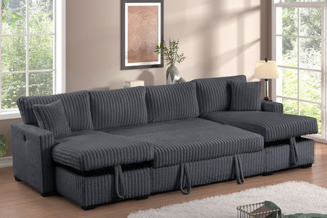 July Charcoal Double Storage Chaise Sectional with Pull Out Bed by Happy Homes at Eve Furniture