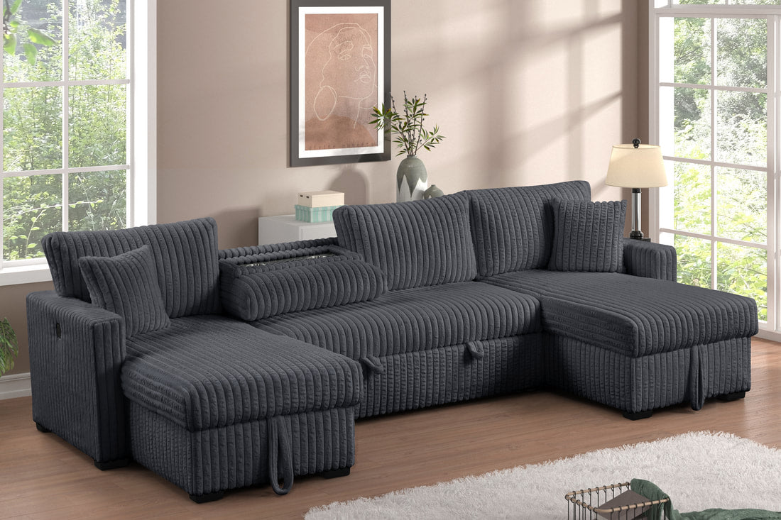 July Charcoal Double Storage Chaise Sectional with Pull Out Bed by Happy Homes at Eve Furniture