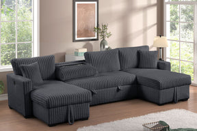 July Charcoal Double Storage Chaise Sectional with Pull Out Bed by Happy Homes at Eve Furniture
