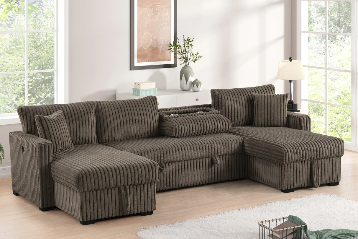 July Mocha Double Storage Chaise Sectional with Pull Out Bed by Happy Homes at Eve Furniture