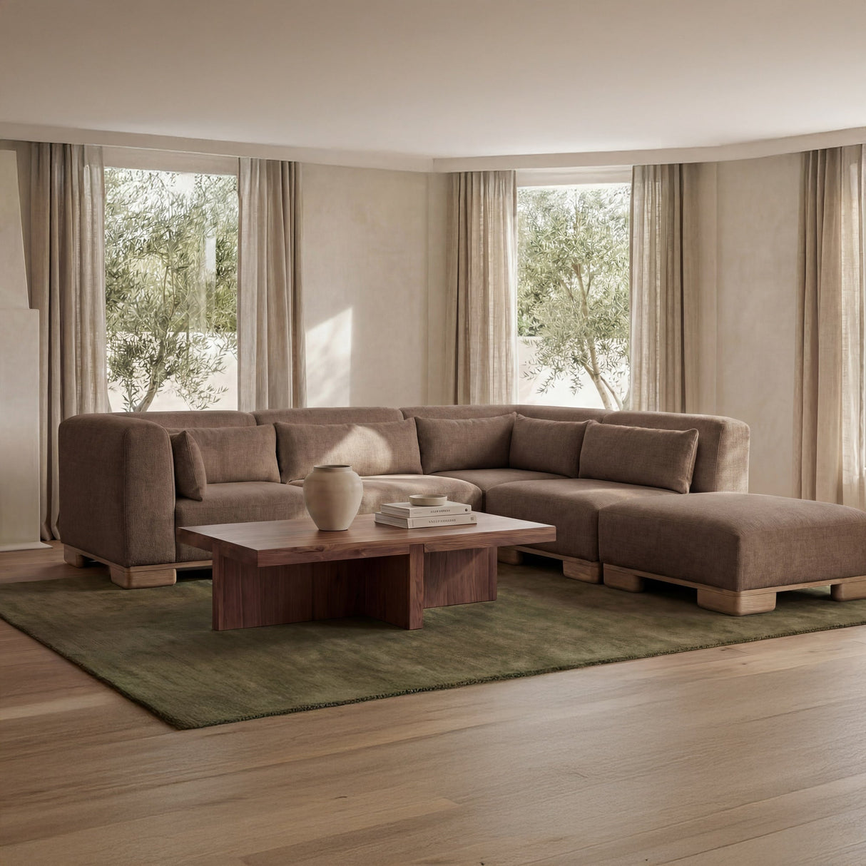 June Dark Brown Ottoman by MOES at Eve Furniture