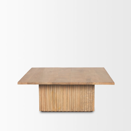 June Light Brown Wood w/ Fluting Square Coffee Table by Mercana at Eve Furniture