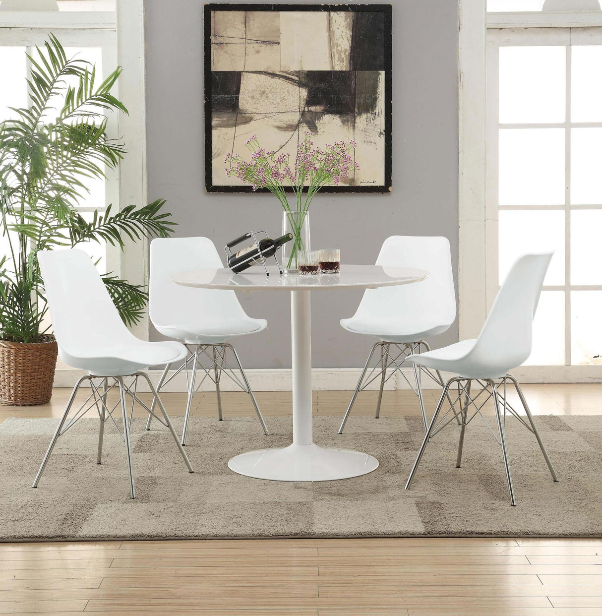 Juniper White/Chrome Armless Dining Chairs, Set of 2