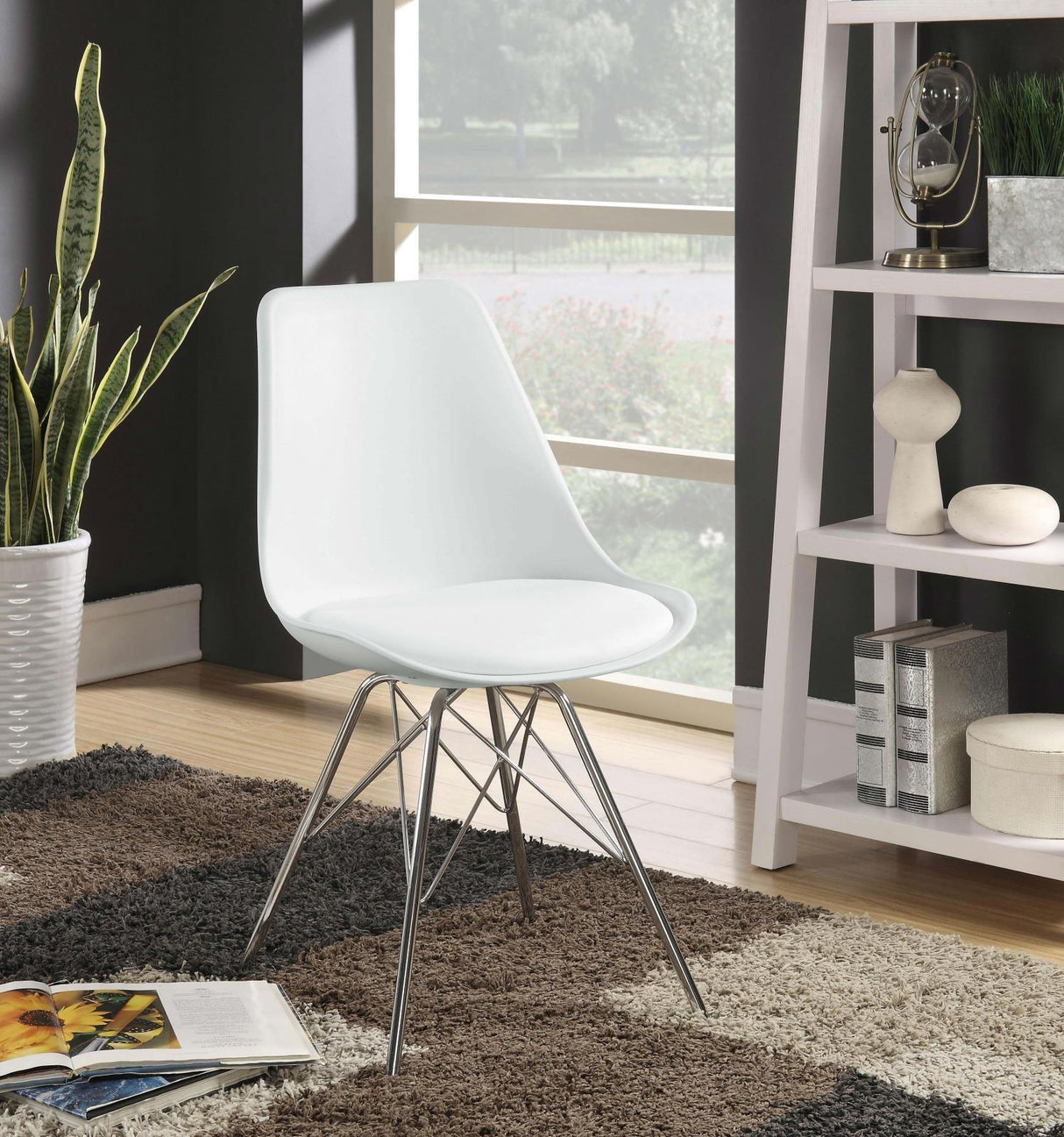 Juniper White/Chrome Armless Dining Chairs, Set of 2 by Coaster at Eve Furniture