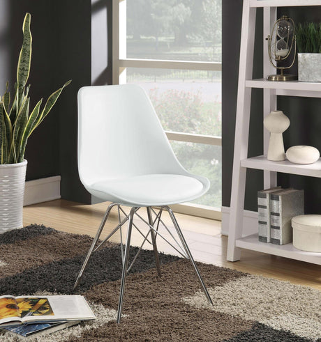 Juniper White/Chrome Armless Dining Chairs, Set of 2 by Coaster at Eve Furniture