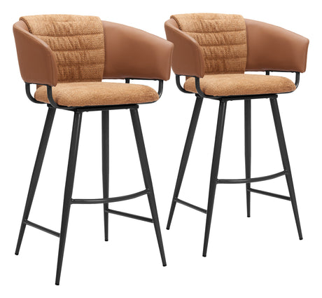 Juno Brown Barstool (Set of 2) by Zuomod at Eve Furniture