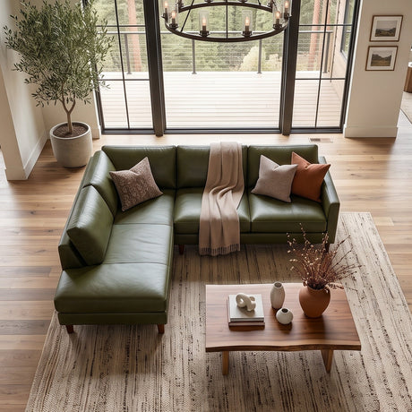 Juno Green Leather Left-Facing Sectional Sofa by Ashcroft Furniture at Eve Furniture