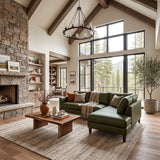 Juno Green Leather Right-Facing Sectional Sofa