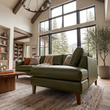 Juno Green Leather Right-Facing Sectional Sofa