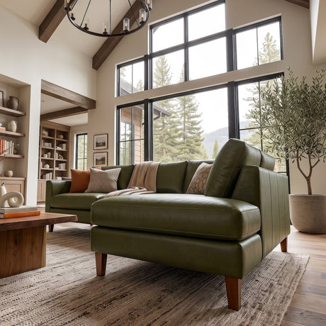 Juno Green Leather Right-Facing Sectional Sofa by Ashcroft Furniture at Eve Furniture