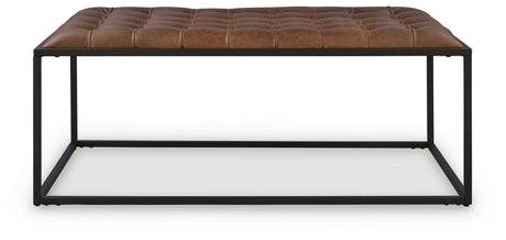 Junsor Brown/Black Coffee Table Ottoman by Ashley at Eve Furniture