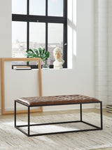 Junsor Brown/Black Coffee Table Ottoman by Ashley at Eve Furniture