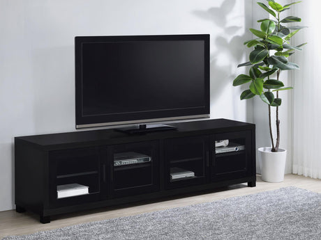 Jupiter Black 4-door 79" TV Stand Media Console with Framed Glass Panels by Coaster at Eve Furniture