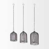 Jutland Set of Three Black Metal Bird Cage Candle Holder Lanterns by Mercana at Eve Furniture