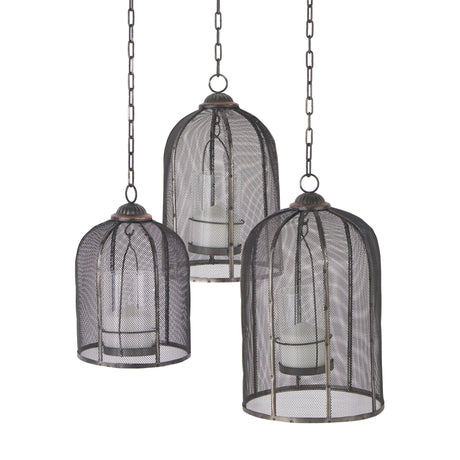 Jutland Set of Three Black Metal Bird Cage Candle Holder Lanterns by Mercana at Eve Furniture