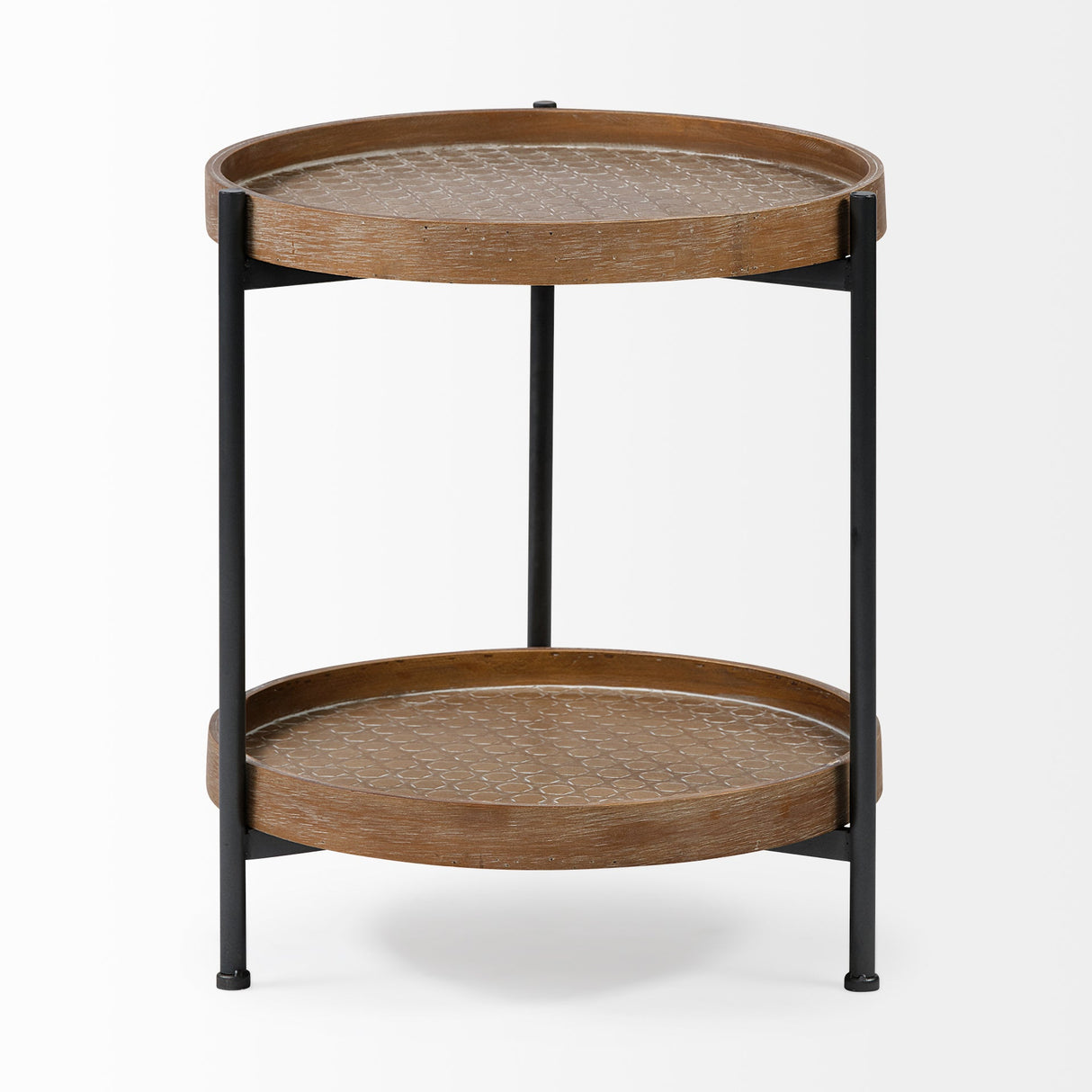 Kade III 16.9" Round Top Natural Brown Wood and Gray Metal Frame Tray-Style End/Side Table by Mercana at Eve Furniture