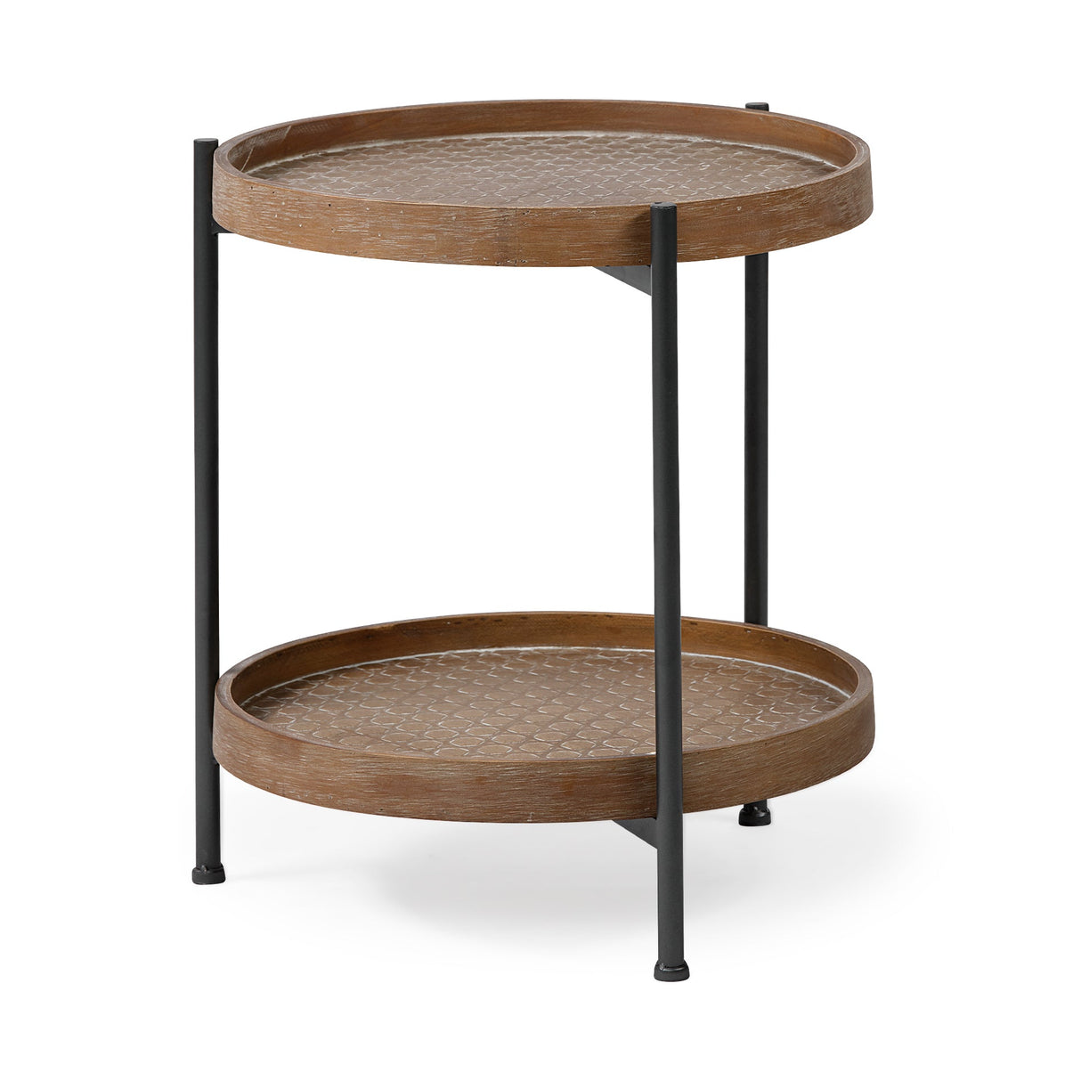 Kade III 16.9" Round Top Natural Brown Wood and Gray Metal Frame Tray-Style End/Side Table by Mercana at Eve Furniture