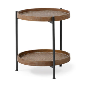 Kade III 16.9" Round Top Natural Brown Wood and Gray Metal Frame Tray-Style End/Side Table by Mercana at Eve Furniture