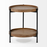 Kade III Round Top Natural Brown Wood and Gray Metal Frame Tray-Style End/Side Table by Mercana at Eve Furniture