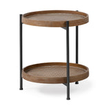 Kade III Round Top Natural Brown Wood and Gray Metal Frame Tray-Style End/Side Table by Mercana at Eve Furniture