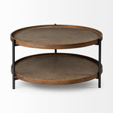 Kade Round Brown Table Gray Metal Frame Two-Tier Coffee Table by Mercana at Eve Furniture