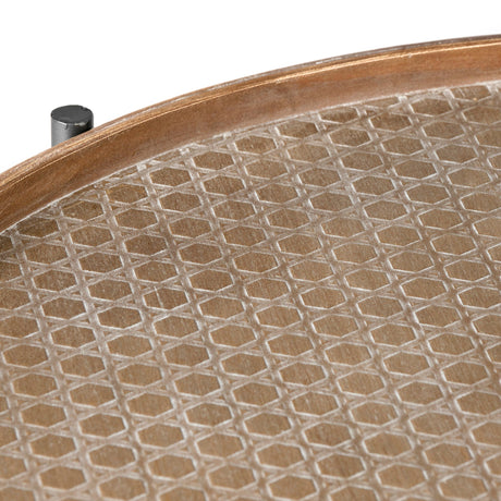 Kade Round Brown Table Gray Metal Frame Two-Tier Coffee Table by Mercana at Eve Furniture