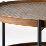 Kade Round Brown Table Gray Metal Frame Two-Tier Coffee Table by Mercana at Eve Furniture