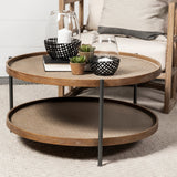 Kade Round Brown Table Gray Metal Frame Two-Tier Coffee Table by Mercana at Eve Furniture