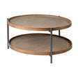 Kade Round Brown Table Gray Metal Frame Two-Tier Coffee Table by Mercana at Eve Furniture