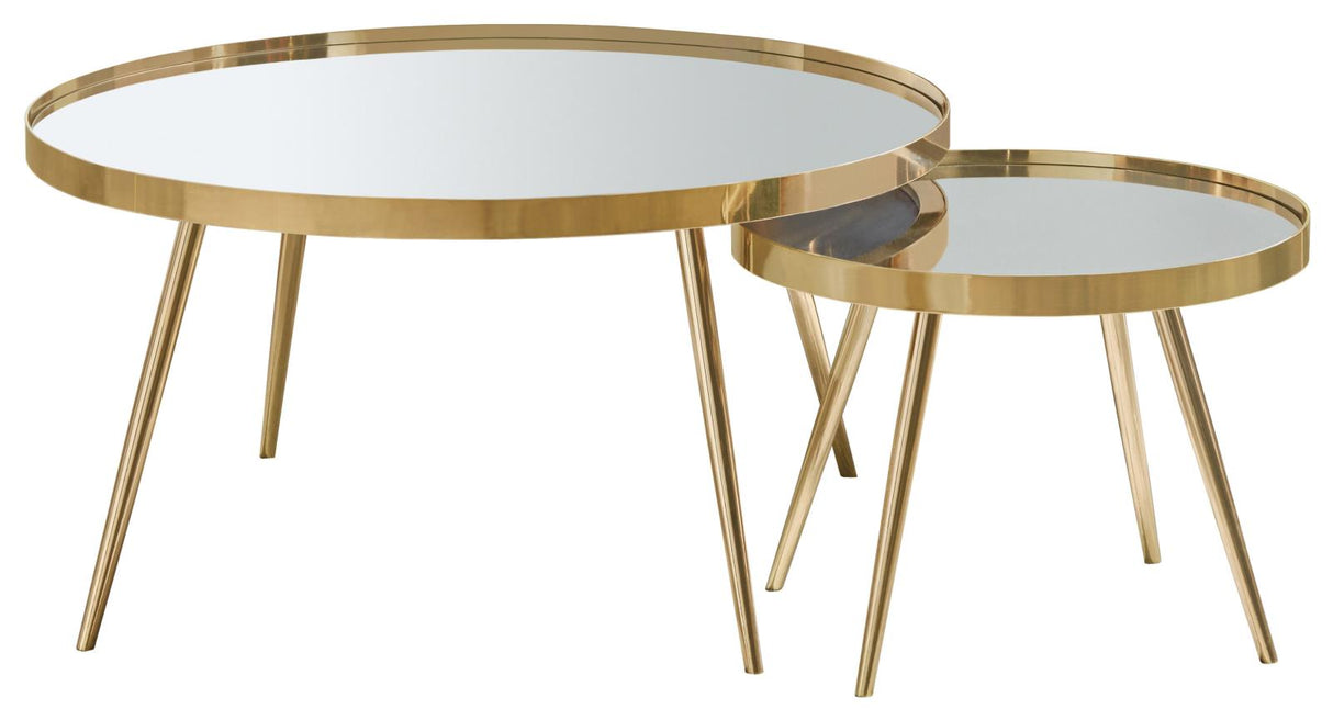 Kaelyn Mirror/Gold 2-Piece Mirror Top Nesting Coffee Table