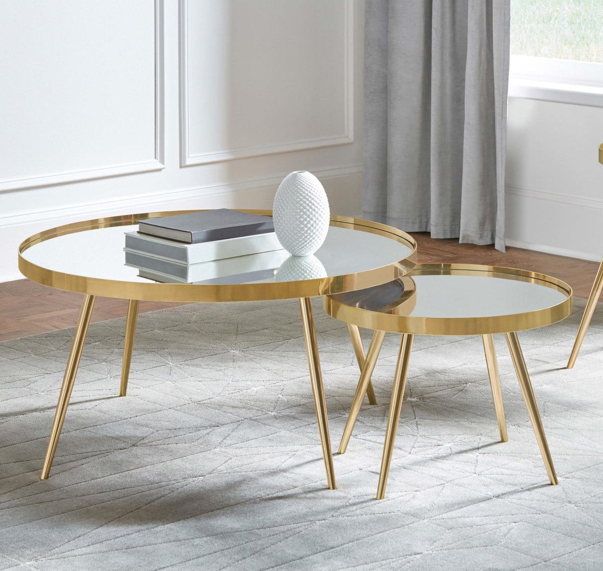 Kaelyn Mirror/Gold 2-Piece Mirror Top Nesting Coffee Table