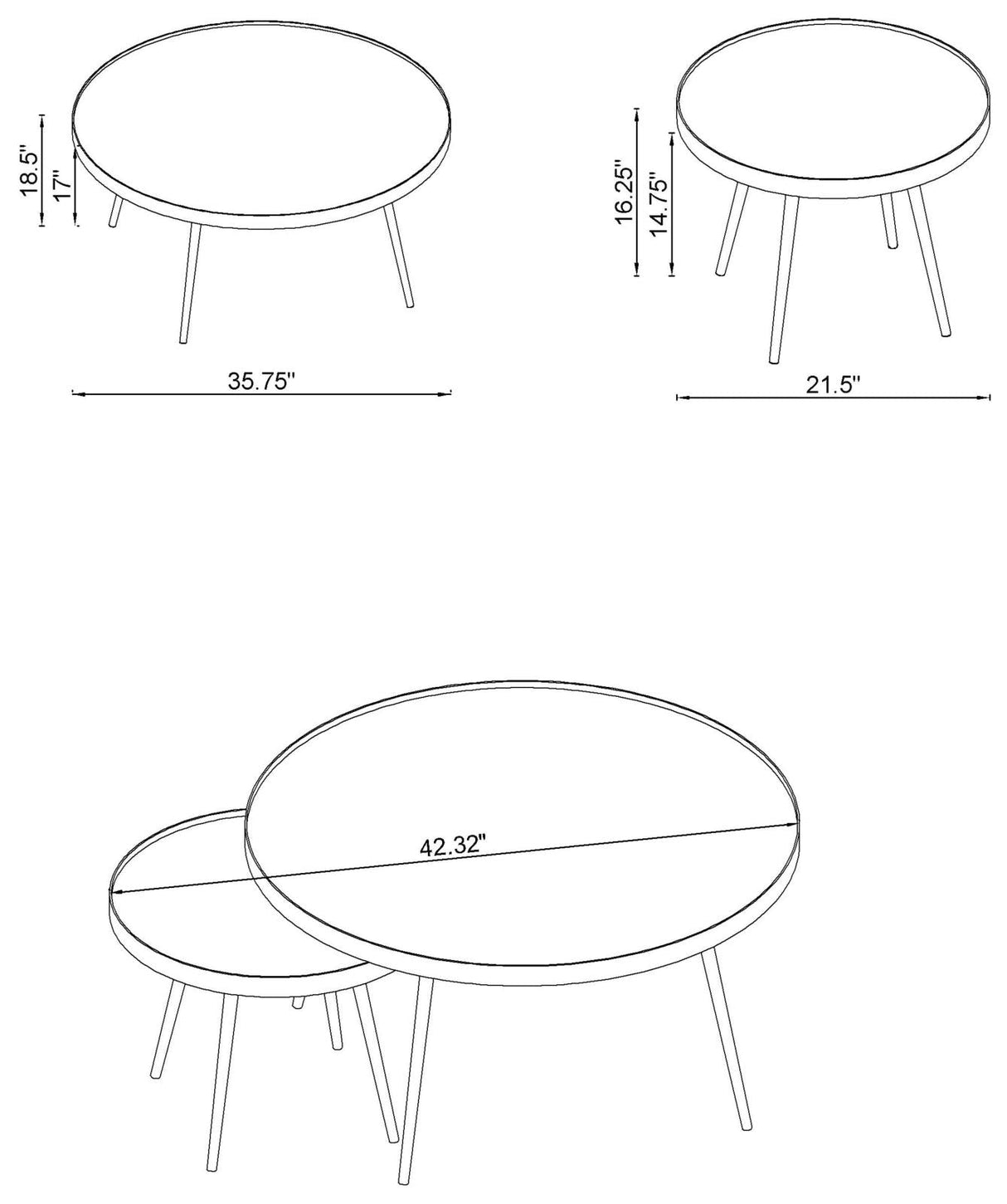 Kaelyn Mirror/Gold 2-Piece Mirror Top Nesting Coffee Table