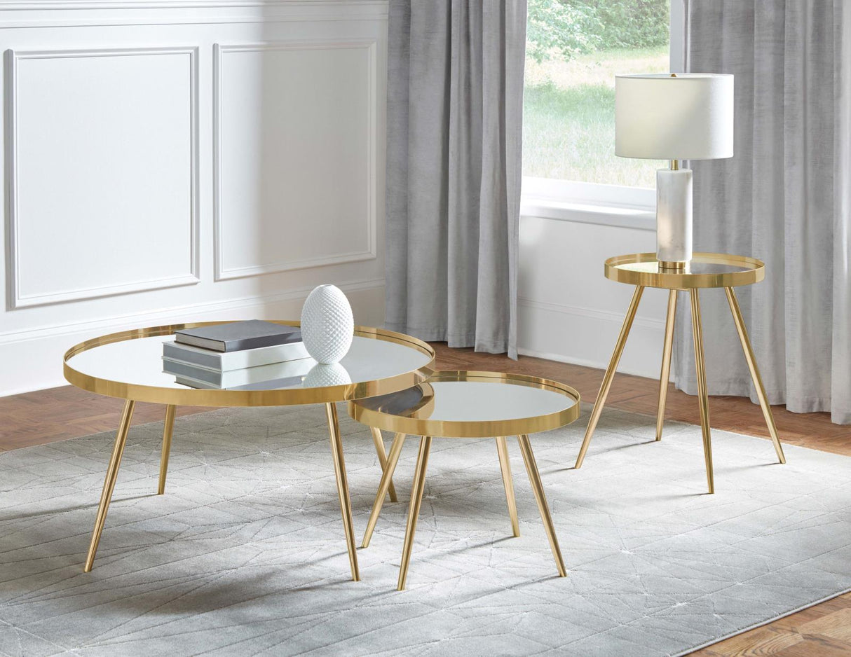 Kaelyn Mirror/Gold 2-Piece Mirror Top Nesting Coffee Table