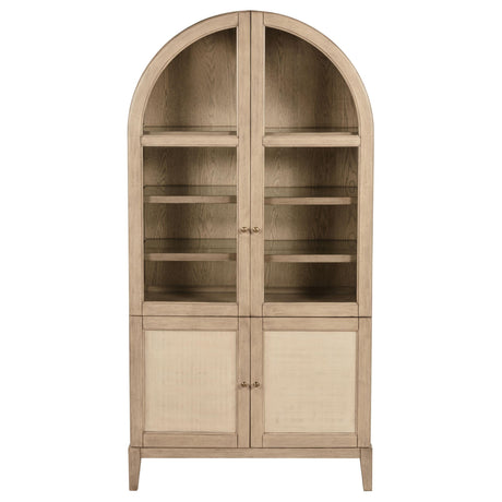 Kailani Beige Oak 4-Door Cane Dining Vitrine Display Cabinet by Coaster at Eve Furniture