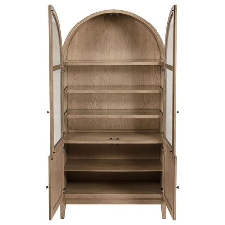 Kailani Beige Oak 4-Door Cane Dining Vitrine Display Cabinet by Coaster at Eve Furniture