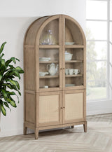 Kailani Beige Oak 4-Door Cane Dining Vitrine Display Cabinet by Coaster at Eve Furniture