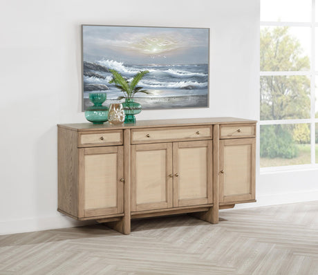 Kailani Beige Oak 4-Door Cane Sideboard Buffet Cabinet by Coaster at Eve Furniture