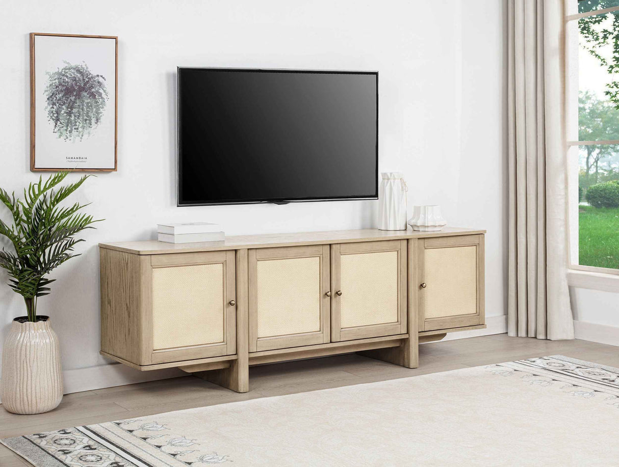 Kailani Beige Oak 79-inch 4-door Cane TV Stand Media Console by Coaster at Eve Furniture