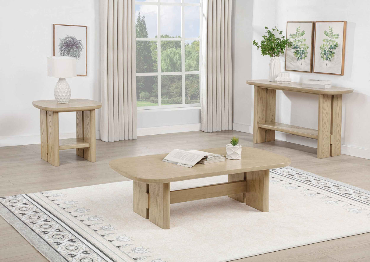 Kailani Beige Oak Coastal Sofa Console Table with Shelf by Coaster at Eve Furniture