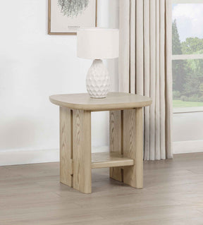 Kailani Beige Oak Coastal Square End Side Table with Shelf by Coaster at Eve Furniture