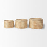 Kailini Set of 3 Nesting Seagrass & Palm Leaf Boxes with Lids by Mercana at Eve Furniture