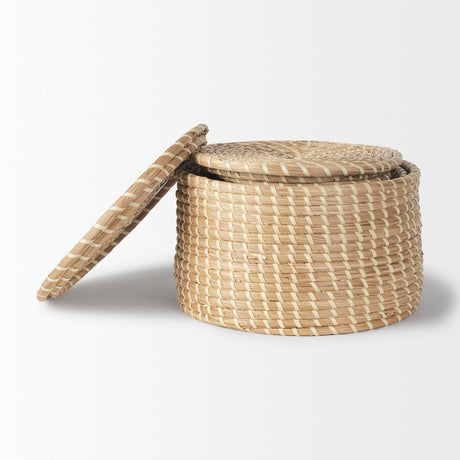 Kailini Set of 3 Nesting Seagrass & Palm Leaf Boxes with Lids by Mercana at Eve Furniture
