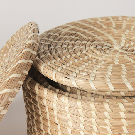Kailini Set of 3 Nesting Seagrass & Palm Leaf Boxes with Lids by Mercana at Eve Furniture