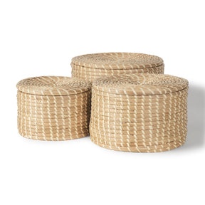 Kailini Set of 3 Nesting Seagrass & Palm Leaf Boxes with Lids by Mercana at Eve Furniture