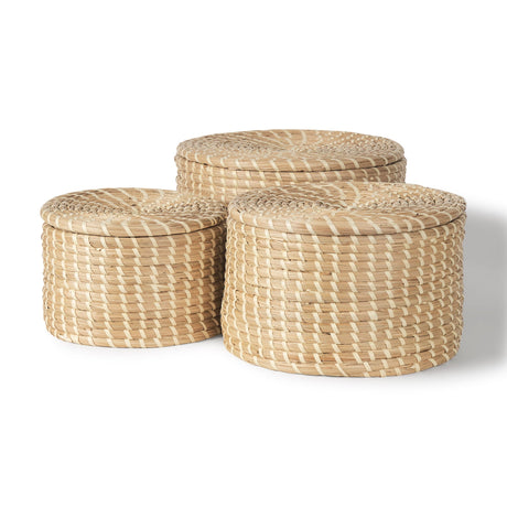 Kailini Set of 3 Nesting Seagrass & Palm Leaf Boxes with Lids by Mercana at Eve Furniture