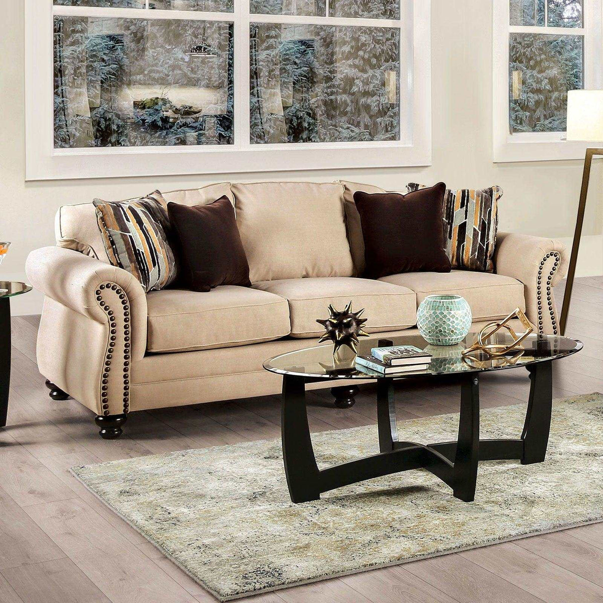 Kailyn Sand Stationary Sofa & Loveseat by Furniture of America at Eve Furniture